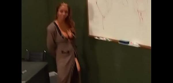  Several young sluts put on strap-ons and face fuck bearded guy in classroom